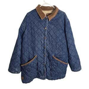 Vintage Lauren Ralph Lauren Quilted Denim Barn Jacket Equestrian Hunt Lining 3x